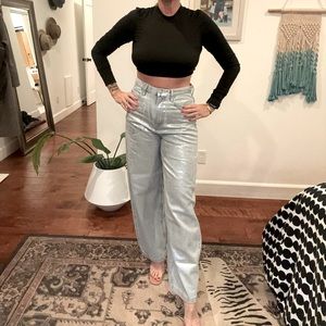 Topshop silver foil, high waisted, baggy jeans
